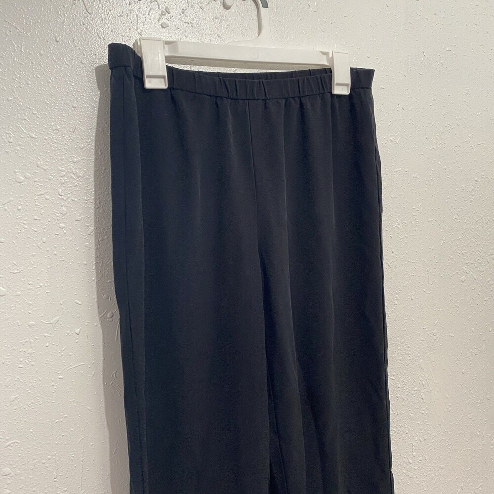 Eileen Fisher System Silk Georgette Straight Sz Small Ankle Pant Cropped Black - Picture 2 of 9